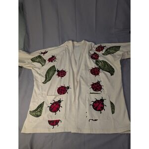 Vintage 1997 Fresh Colors Women's Open Front Ladybug Kimono Cotton Cardigan XL
